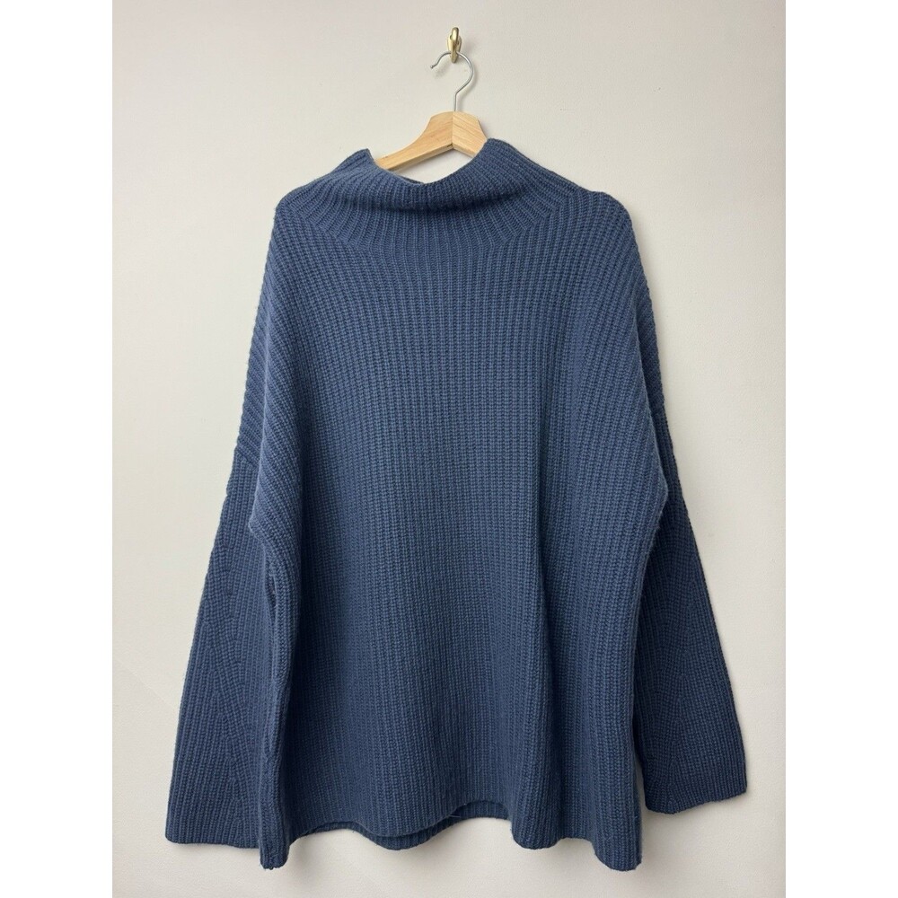 NAADAM Womens Wool Cashmere Sweater Size Medium Blue Mock Neck Ribbed